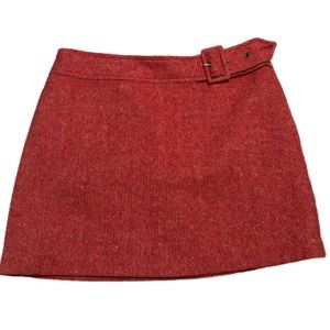 Red Herringbone Belted Esprit Skirt 3/4